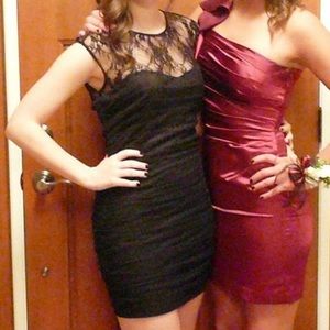 Black short dress with lace top